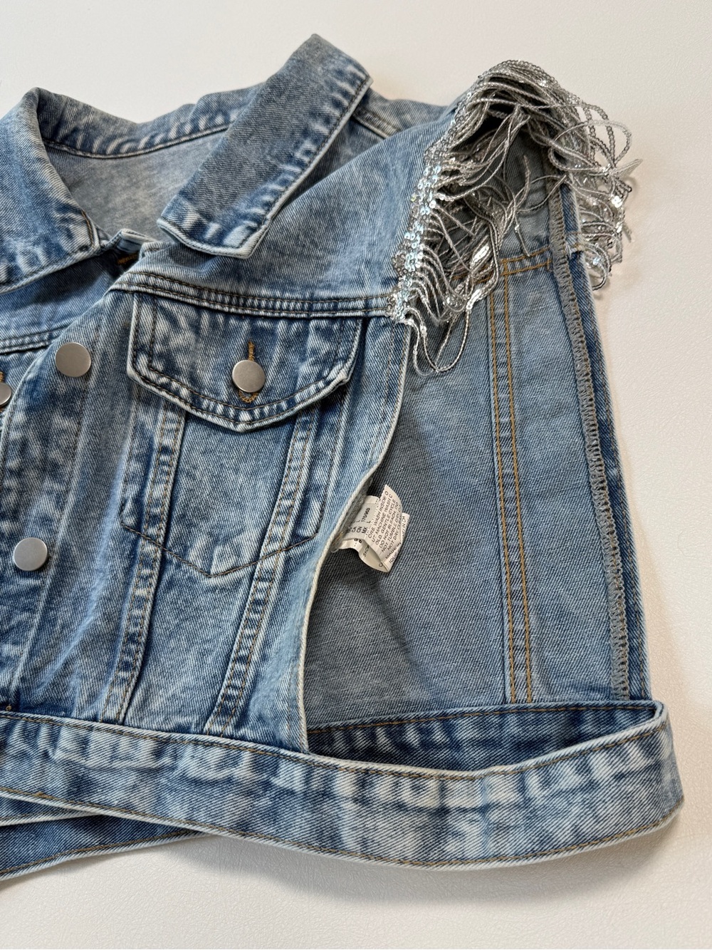 Denim Fringe Vest Jacket - Women’s - Picture 5 of 6